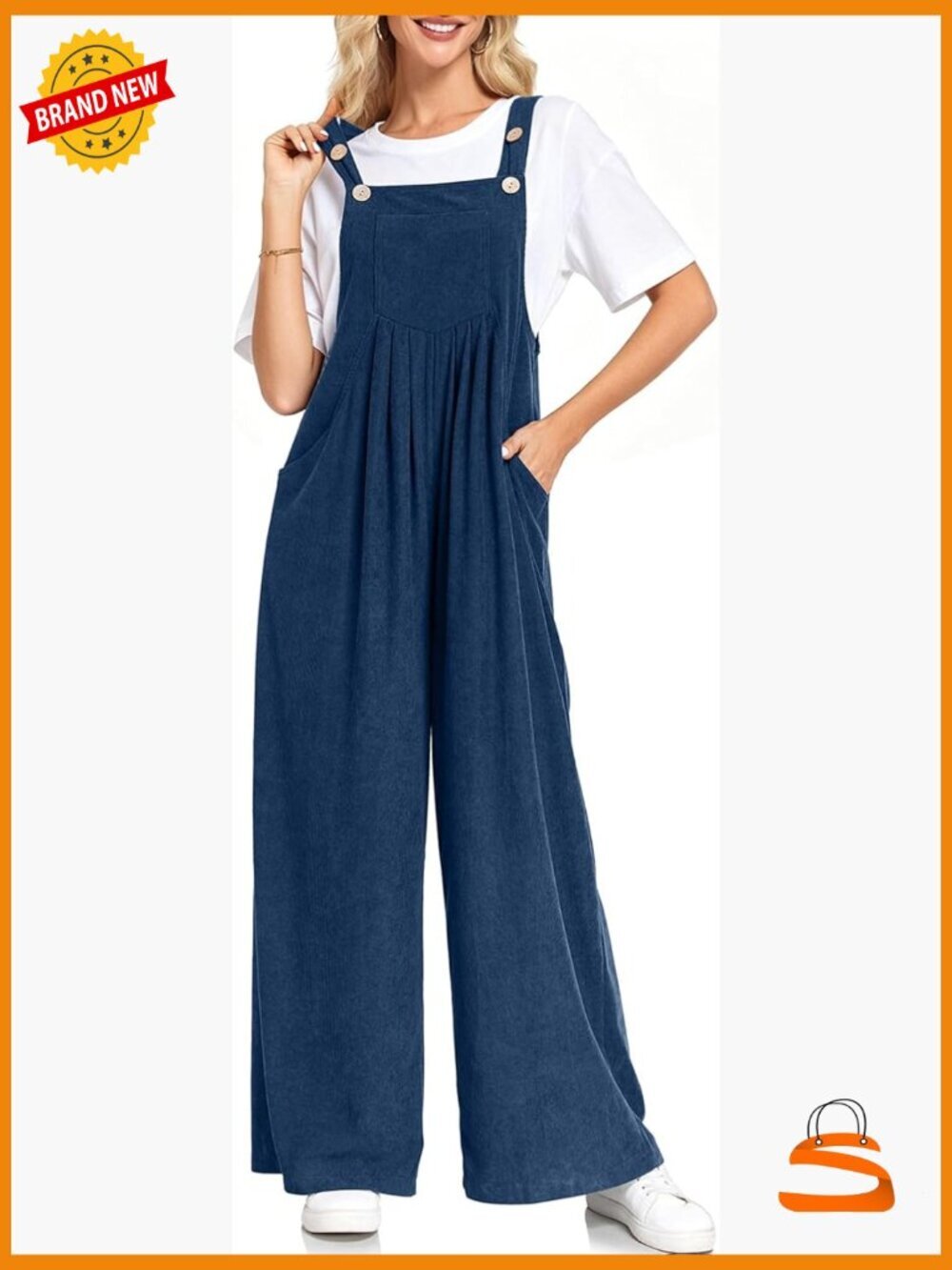 Corduroy Overalls Wide Leg Baggy Jumpsuit Adjustable Straps Pockets